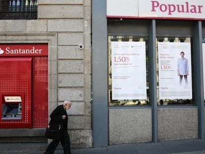 Sucursal del Banco Santander y del Banco Popular en Madrid.