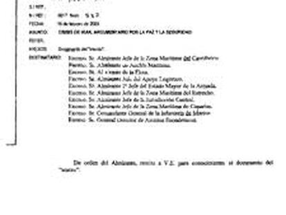 Carátula del fax con el documento sobre Irak distribuido en la Armada.
