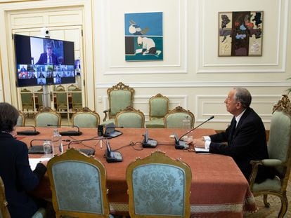 El presidente de Portugal, Marcelo Rebelo de Sousa, en la reunión virtual del Consejo de Estado, en la mañana del miércoles.