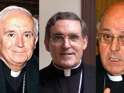 Los arzobispos de Toledo, Antonio Cañizares, y Tarragona, Lluís Martínez Sistach, y Ricardo Blázquez, presidente de la Conferencia Episcopal.