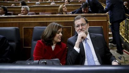 Sáenz de Santamaría y Rajoy en el Congreso, este miércoles.