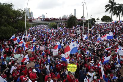 Demonstrators protest in the streets of Panama City, October 29.