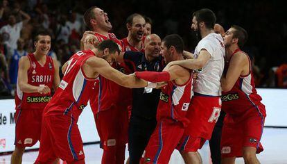 Serbia celebra el pase a la final del pasado Mundial.