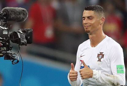 Cristiano, durante el partido contra Uruguay en Sochi.