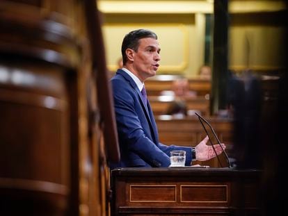 El presidente del Gobierno, Pedro Sánchez, interviene en una sesión plenaria del Congreso de los Diputados el 24 de enero.