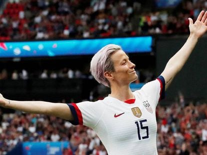 Megan Rapinoe celebra el primer gol de EE UU ante Francia en el Mundial femenino de fútbol, el pasado 28 de junio.
