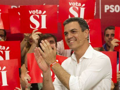 Pedro S&aacute;nchez, en el acto de campa&ntilde;a en M&aacute;laga.