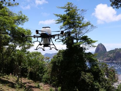 Un dron utilizado en el proyecto de reforestación en Río de Janeiro, en enero de 2024.