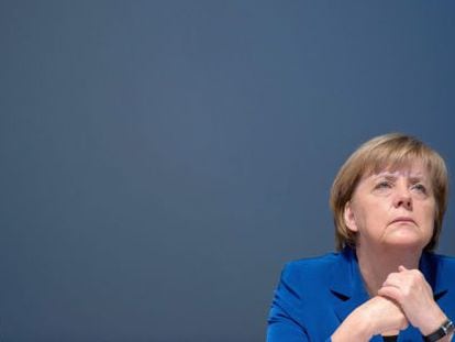 Angela Merkel en un acto de la CDU en Greifswald (Alemania).