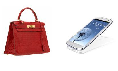 Bolso Kelly de Hermès en rojo y en piel cocodrilo. Samsung GalaxySol III
