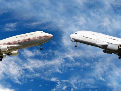 Fotomontaje de un Boeing 747 y un Airbus A380.