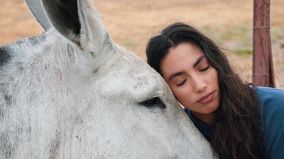 María José Llergo, con el burro Pavarotti.
