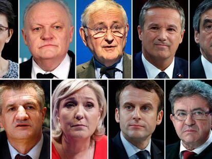 Los once candidatos que concurrirán en la primera vuelta de las presidencias francesas.