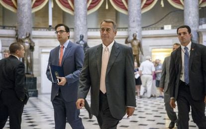 El l&iacute;der republicano, John Boehner, antes del voto en la C&aacute;mara de Representantes para autorizar una demanda contra el presidente Obama 