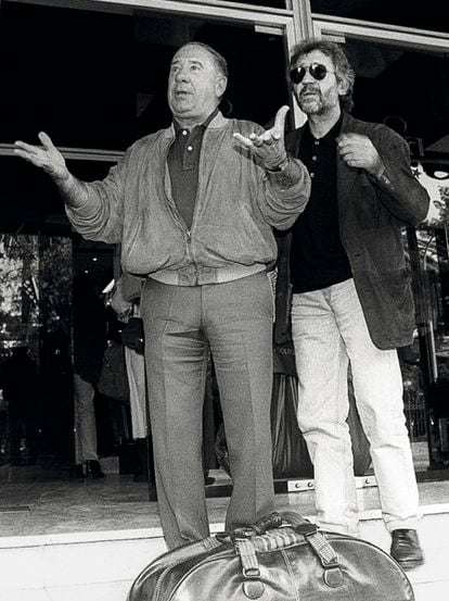 Los actores Alfredo Landa y José Sacristán llegan al Festival de Cine de Huelva en 1995.