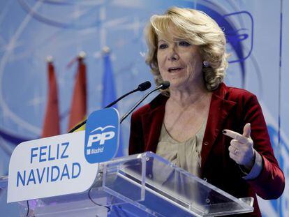 Esperanza Aguirre, en la cena de Navidad del PP de Madrid, celebrada el 15 de diciembre.