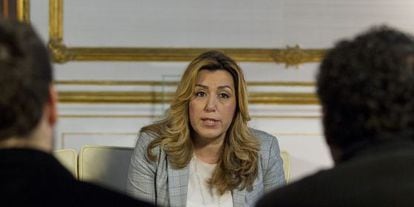 La presidenta de la Junta de Andaluc&iacute;a, Susana D&iacute;az durante una reuni&oacute;n en Sevilla, este viernes.