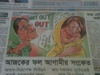 Caricatura de la primera ministra (izquierda) y de la jefa de la oposición en un diario de Bangladesh.