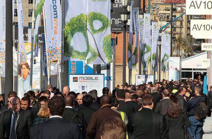 Participantes en la última edición del Mobile World Congress celebrado en La Fira de Barcelona en febrero de 2011.