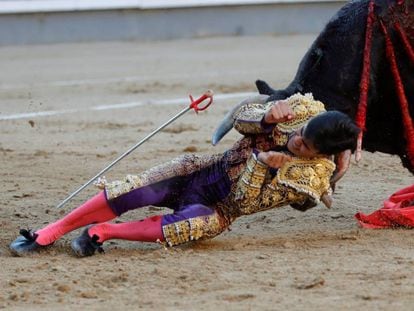 Francisco de Manuel fue aparatosamente volteado por su primer novillo.