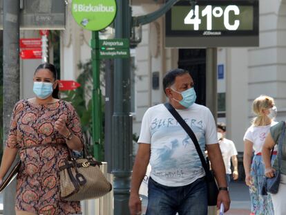 Temperatura en la plaza de Moyua, en el centro de Blbao, durante la ola de calor de julio de 2020.