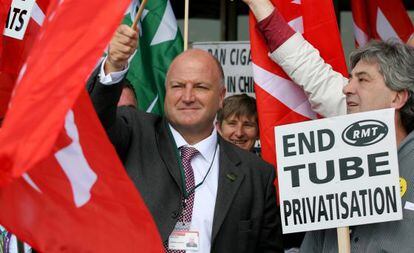 Bob Crow durante una protesta de trabajadores del transporte.