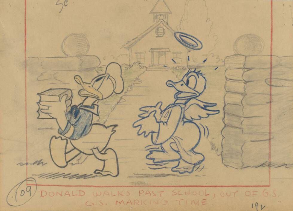 'El lado bueno de Donald' dibujo de 1938 del estudio de Disney.