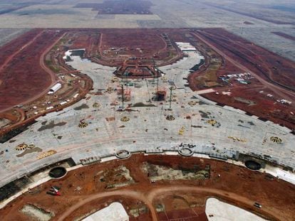 Una vista aérea del proyecto del aeropuerto de Texcoco.