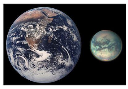 La Tierra y Titán vistos a escala.