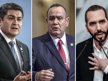 presidentes de Honduras, Guatemala y El Salvador; Juan Orlando Hernández, Alejandro Giammattei y Nayib Bukele.