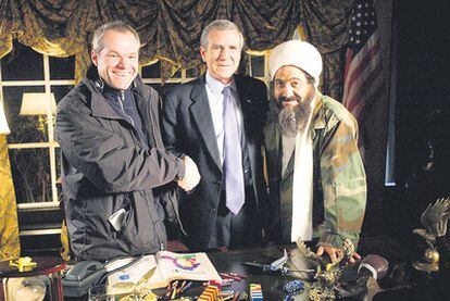 El director Uwe Boll, con los actores que interpretaron a Bush y a Bin Laden, como amigos, en <i>Postal.</i>