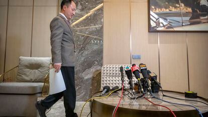 He Jiankui, durante una rueda de prensa en Pekín el 21 de febrero.