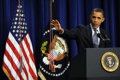 El presidente de EE UU, Barack Obama, durante su rueda de prensa en la Casa Blanca.