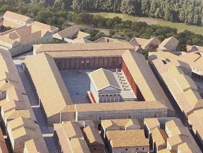 Recreación idealizada del foro romano en Segovia, según Santiago Martínez Caballero. Infografía de J. R. Casals