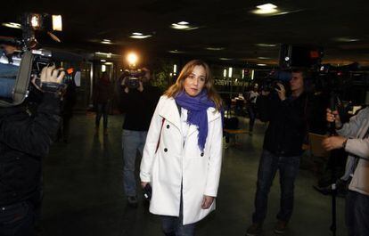 Tania Sánchez, antes de comparecer en el Ayuntamiento de Rivas.