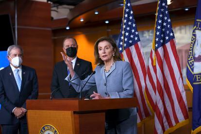 Nancy Pelosi, presidenta de la Cámara de Representantes, este lunes en el Capitolio, en Washington.
