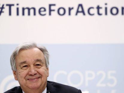 El secretario general de la ONU, Antonio Guterres, hoy en la presentación de la COP25. 