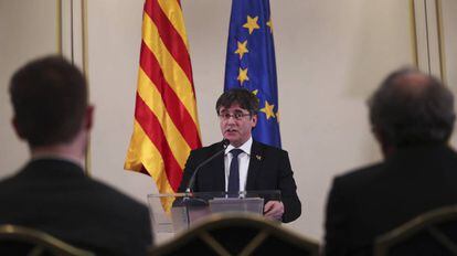 Carles Puigdemont, en un discurso que pronunció el pasado febrero.