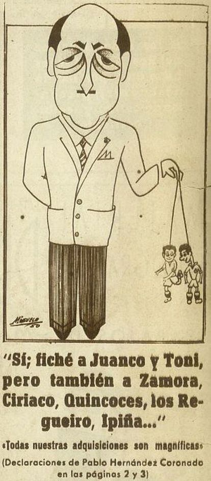 Una caricatura de Hernández Coronado, en un periódico de la época.