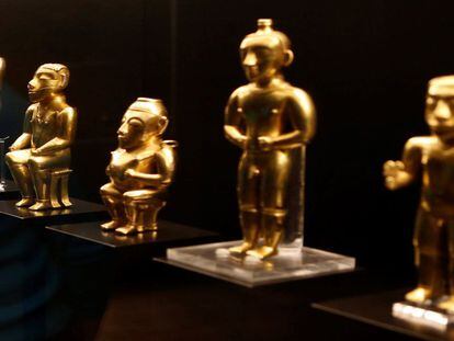 Detalle del tesoro de los Quimbayas, 122 piezas de oro y cobre.