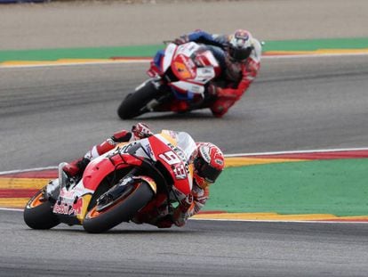 Marc Márquez durante la carrera de MotoGP del Gran Premio de Aragón.