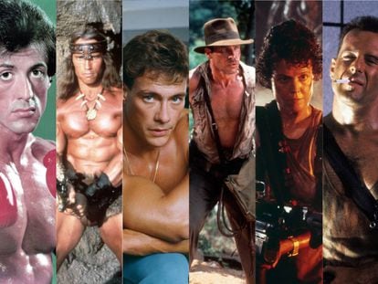 Sylvester Stallone, Arnold Schwarzenegger, Jean Claude Van Damme, Harrison Ford, Sigourney Weaver y Bruce WIllis: cinco héroes (y una heroína) de acción de los noventa que han visto cómo sus carreras tomaban caminos dispares.