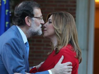 DVD 705 (22-12-14) Palacio de la Moncloa.  El presidente del Gobierno, Mariano Rajoy, recibe a la presidenta de la Junta de Andalucia, Susana Diaz. Foto: Uly Mart&rsquo;n.