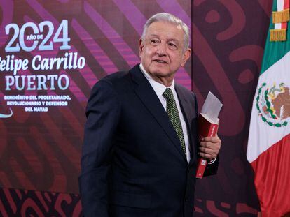 El presidente Andrés Manuel López Obrador en el Palacio Nacional, el 5 de abril de 2024.