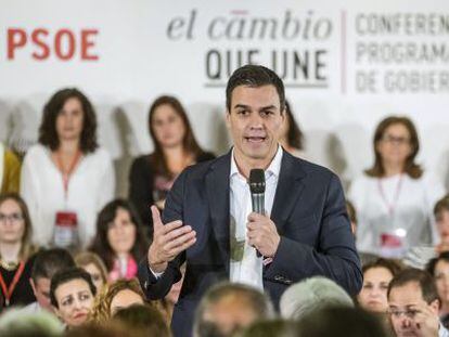 El l&iacute;der del PSOE, Pedro S&aacute;nchez, este domingo en Madrid.