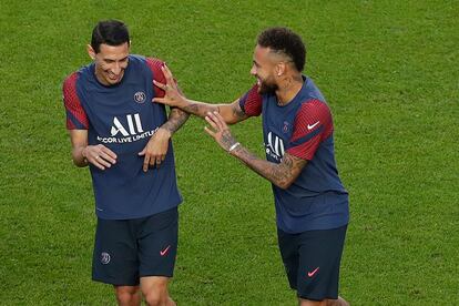 Neymar y Di María, en la previa de la final de la Champions.