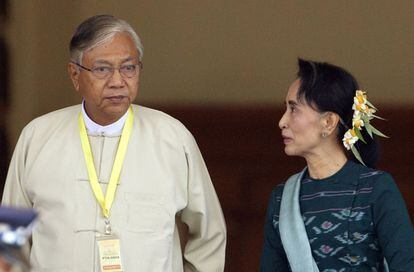 El presidente birmano Htin Kyaw, y Aung San Suu Kyi.