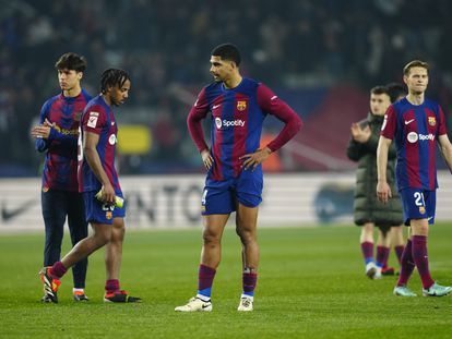 Jugadores del FC Barcelona después del partido frente al Villarreal.