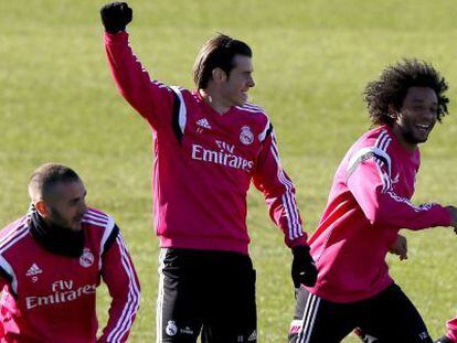 Gareth Bale en un entrenamiento en Valdebebas