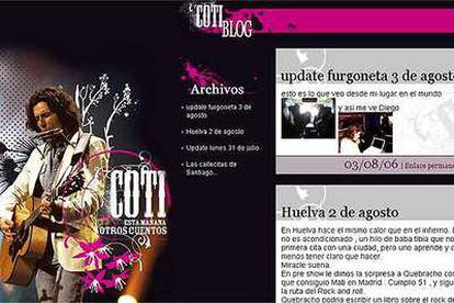 Aspecto del blog multimedia del artista argentino Coti en los40.com.